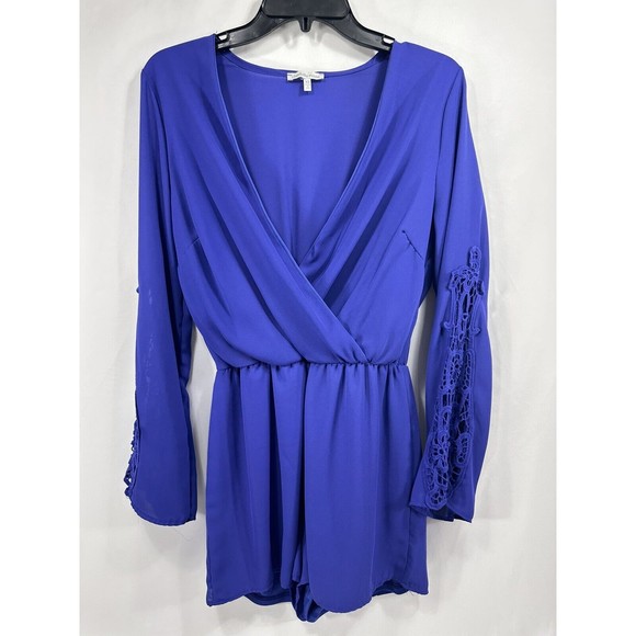Charlotte Russe Romper Women’s Size XS Blue Jumper Bell Lace Long Sleeve Shorts - Picture 1 of 8